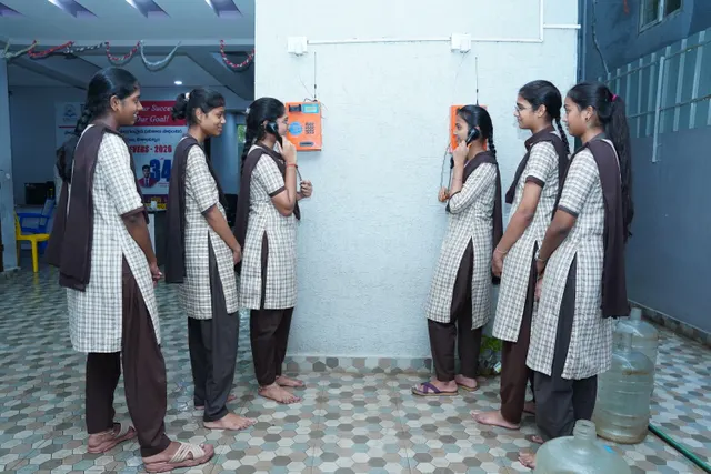 Students at the telephone area