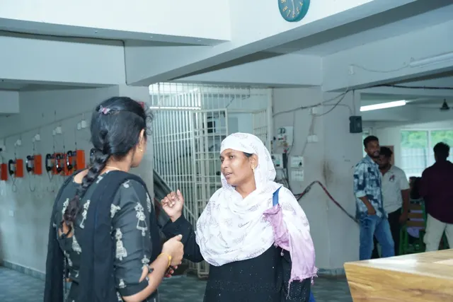 A conversation at reception